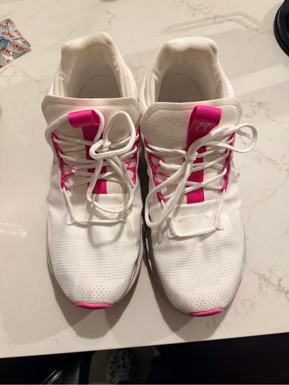 On Running White and Pink Men’s Athletic Shoes 8.5 men or 10 woman’s
